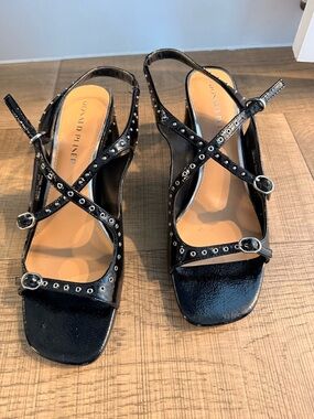 Donald J. Pliner Black Studded Crisscross Slingback Heels- Vasta Size 10